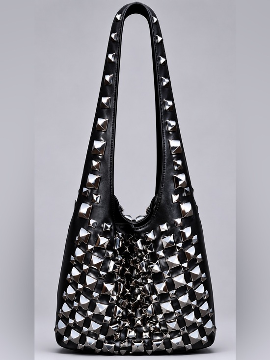 Handbags - Black Studded Shoulder Bag